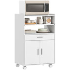 Wooden Microwave Cabinet with Drawer, 2-Door Cabinet and 2 Shelves, 59x40x92 cm, White