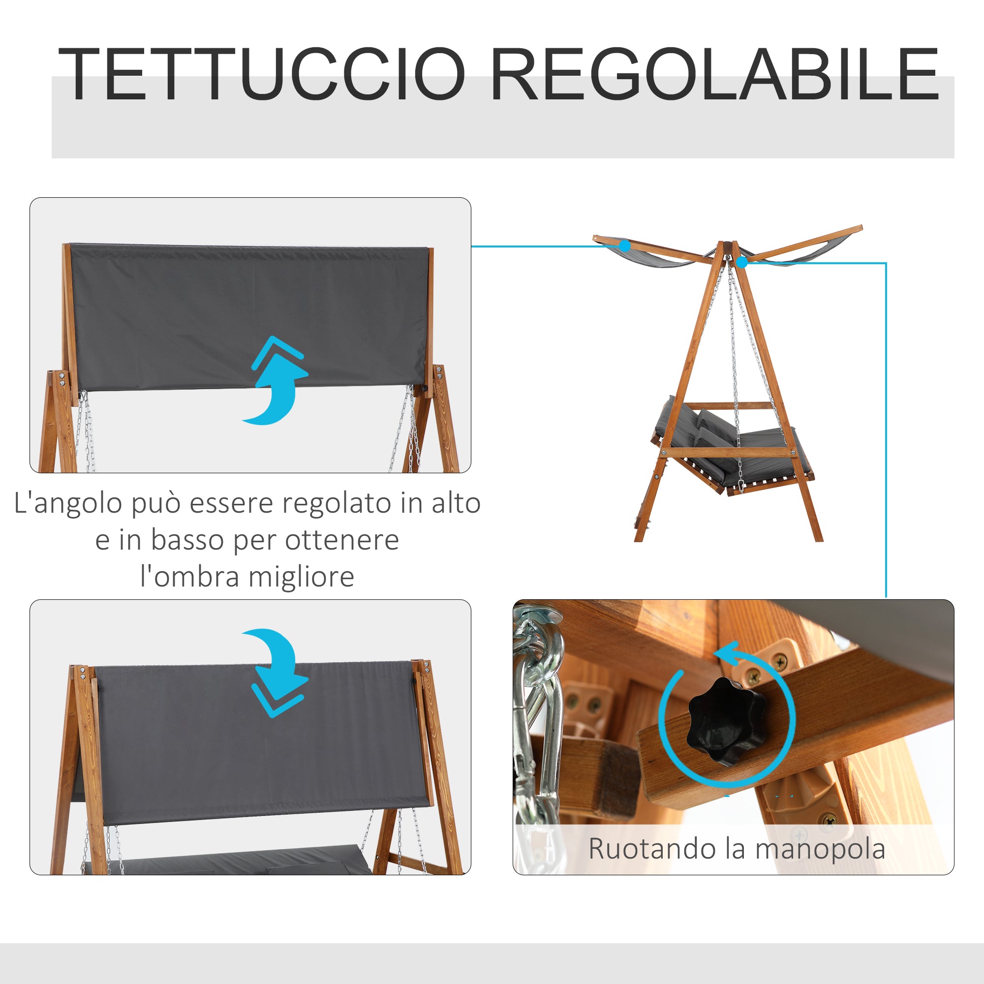 3-Seater Garden Swing Convertible to a Double Bed, 225.5x113x180cm