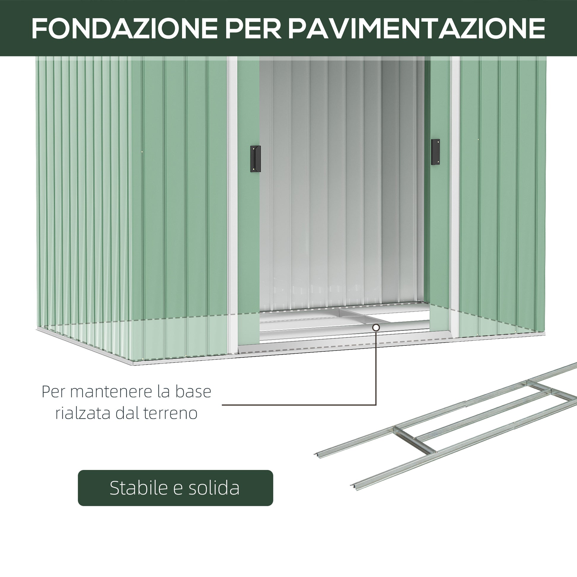 Outsunny Steel Sheet Garden Shed with Sliding Doors, 213x130x185cm, Light Green - Borgè