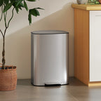 50L Pedal Bin with Soft-Close Lid, 90° Opening and Removable Bucket, Stainless Steel, Grey