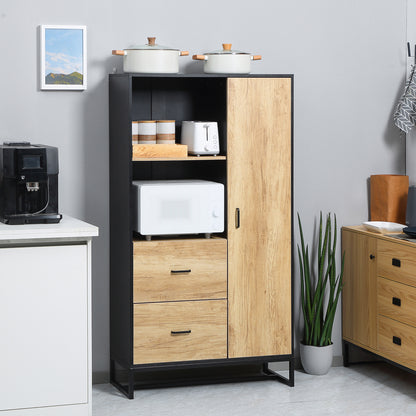 Modern Kitchen Sideboard with 2 Drawers, 2 Shelves and a Cabinet, 88x35x160 cm, Wood and Black