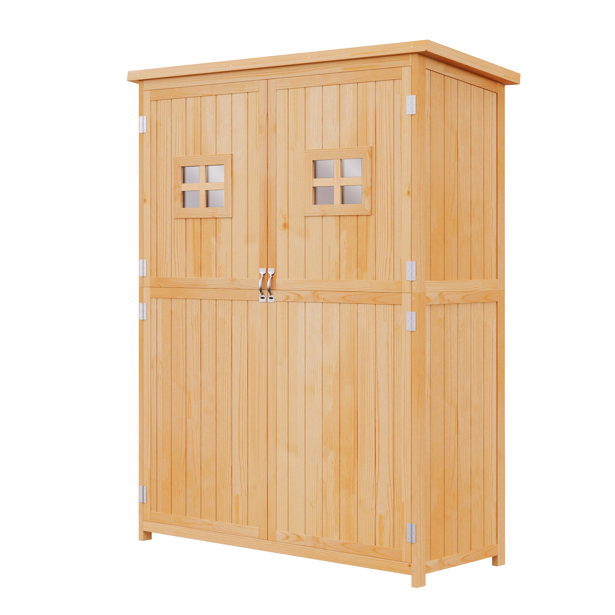 Wooden Garden Shed with Double Door, Shelves and Windows, 127.5x50x164cm