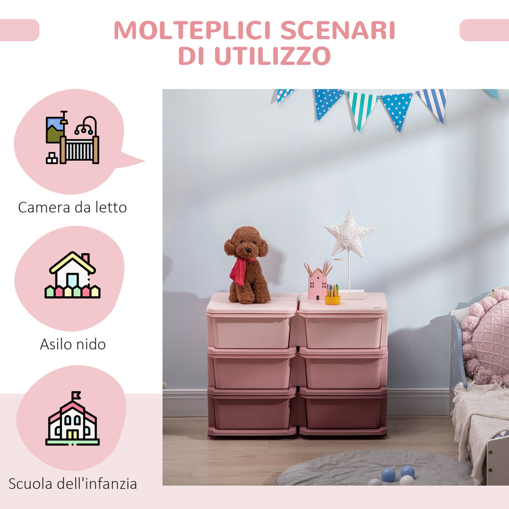 6-Drawer Children's Dresser with Rounded Edges, Pink PP, 75 x 37 x 56.5 cm