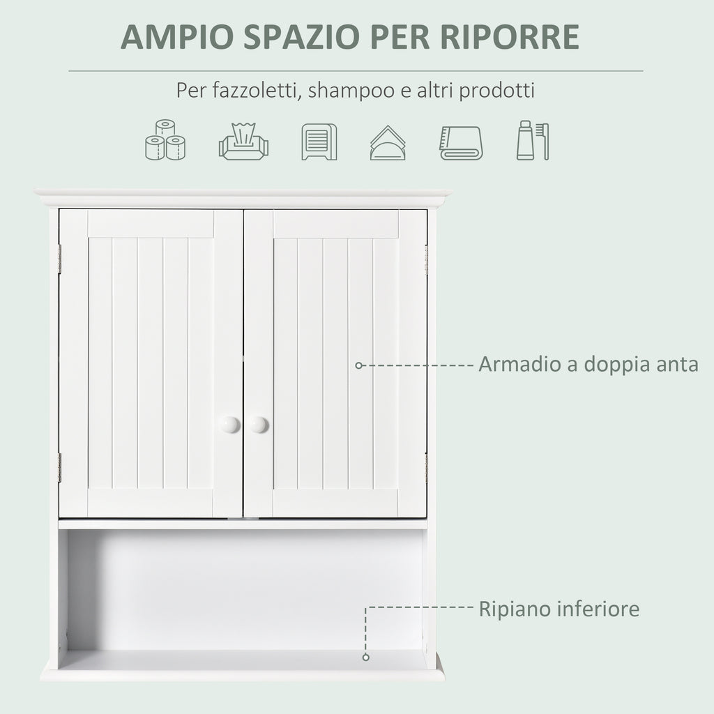 Wall-Mounted Bathroom Cabinet with 2 Doors and Open Shelf, Adjustable Internal Shelf, White