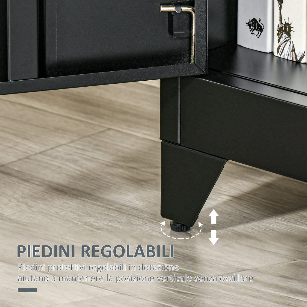 Industrial Style 2-Door Metal Storage Cabinet for Home and Garage, 75x33x110 cm, Black