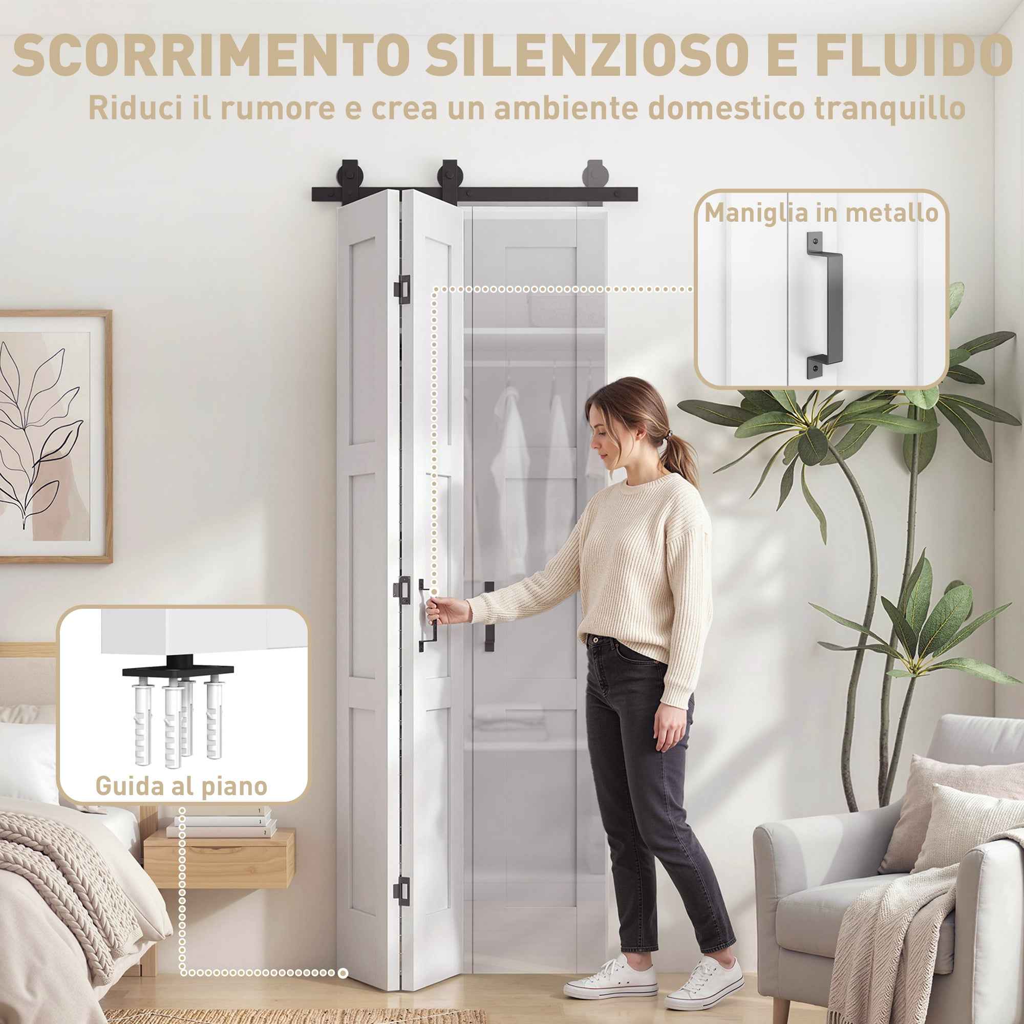 Door 71x213cm, Rustic Style, Assembly Kit, Handle, White Wood Effect.