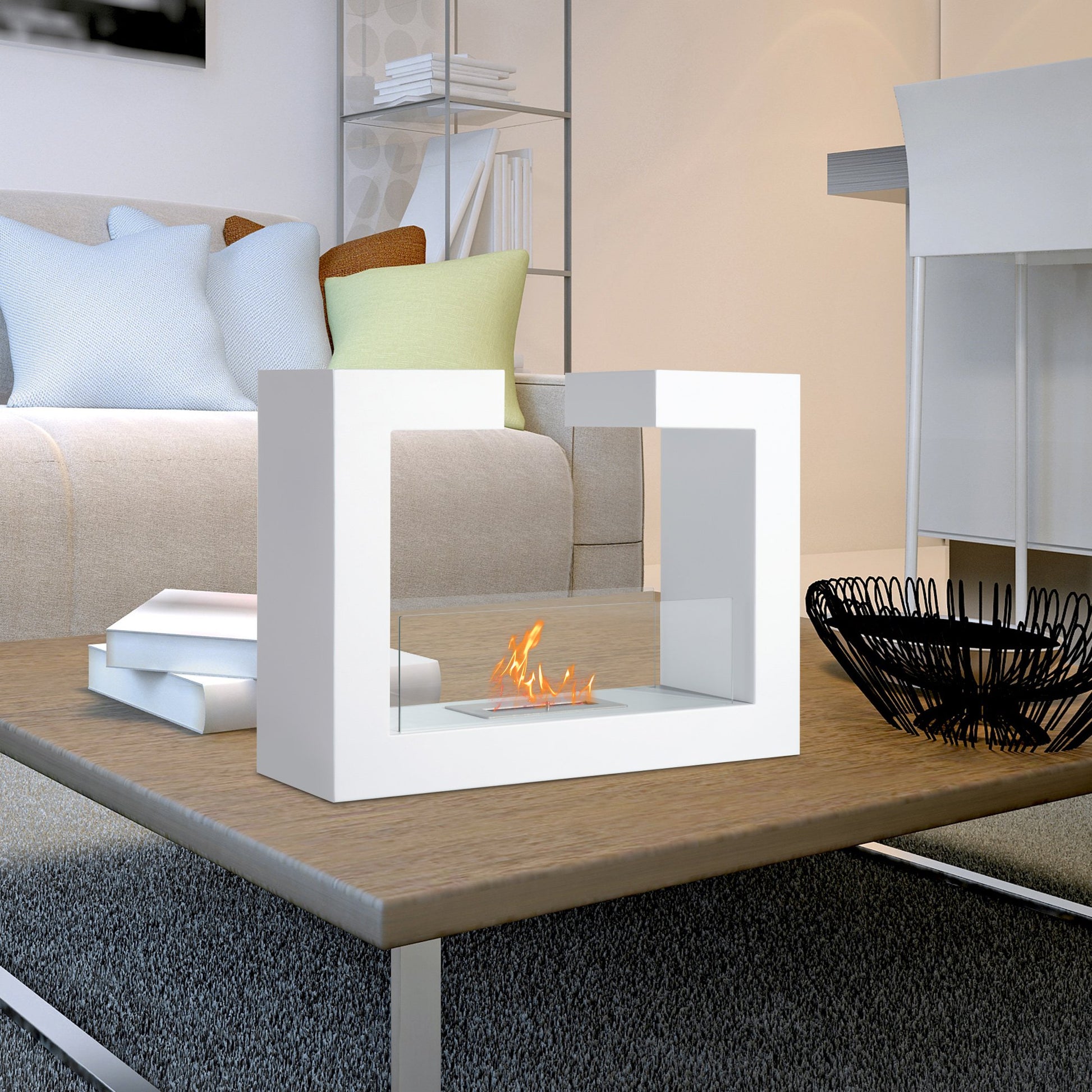 Homcom Bioethanol fireplace 2000W bioethanol in stainless steel stainless steel with 78 x 25 x 58 cm white glass - Borgè