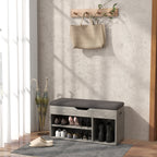 Space Saving Upholstered Shoe Cabinet with 3 Open Shelves with Concealed Space, Wooden, 80x30x45 cm, Black and Grey