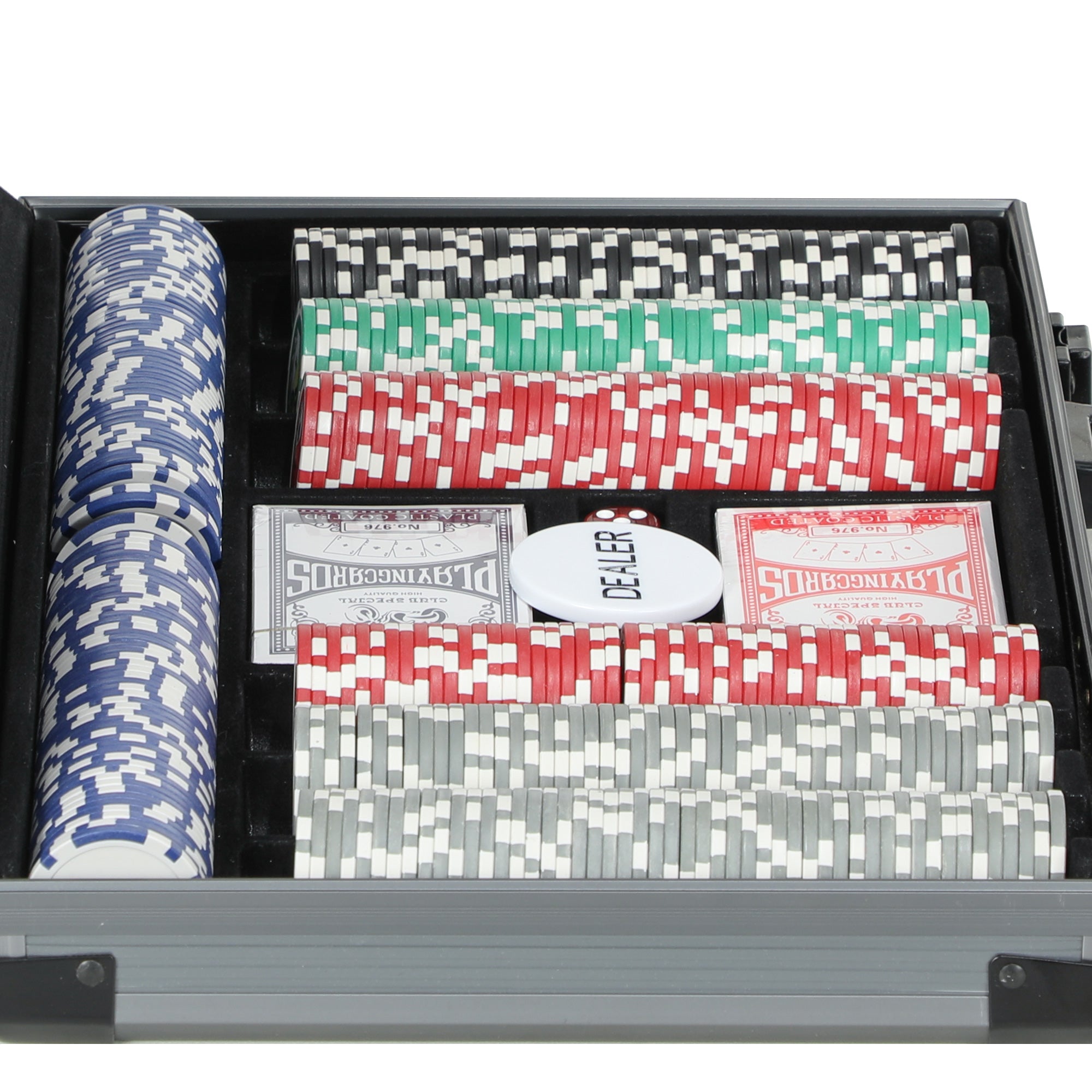 10 Player Poker Set with 400 Chips, 2 Decks of Cards, 5 Dice, Mat and Grey Case