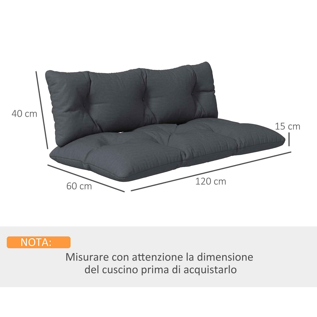 Outsunny 2-Piece Garden Cushion Set for Sofas and Pallets in Polyester with Thick Filling, Charcoal Grey