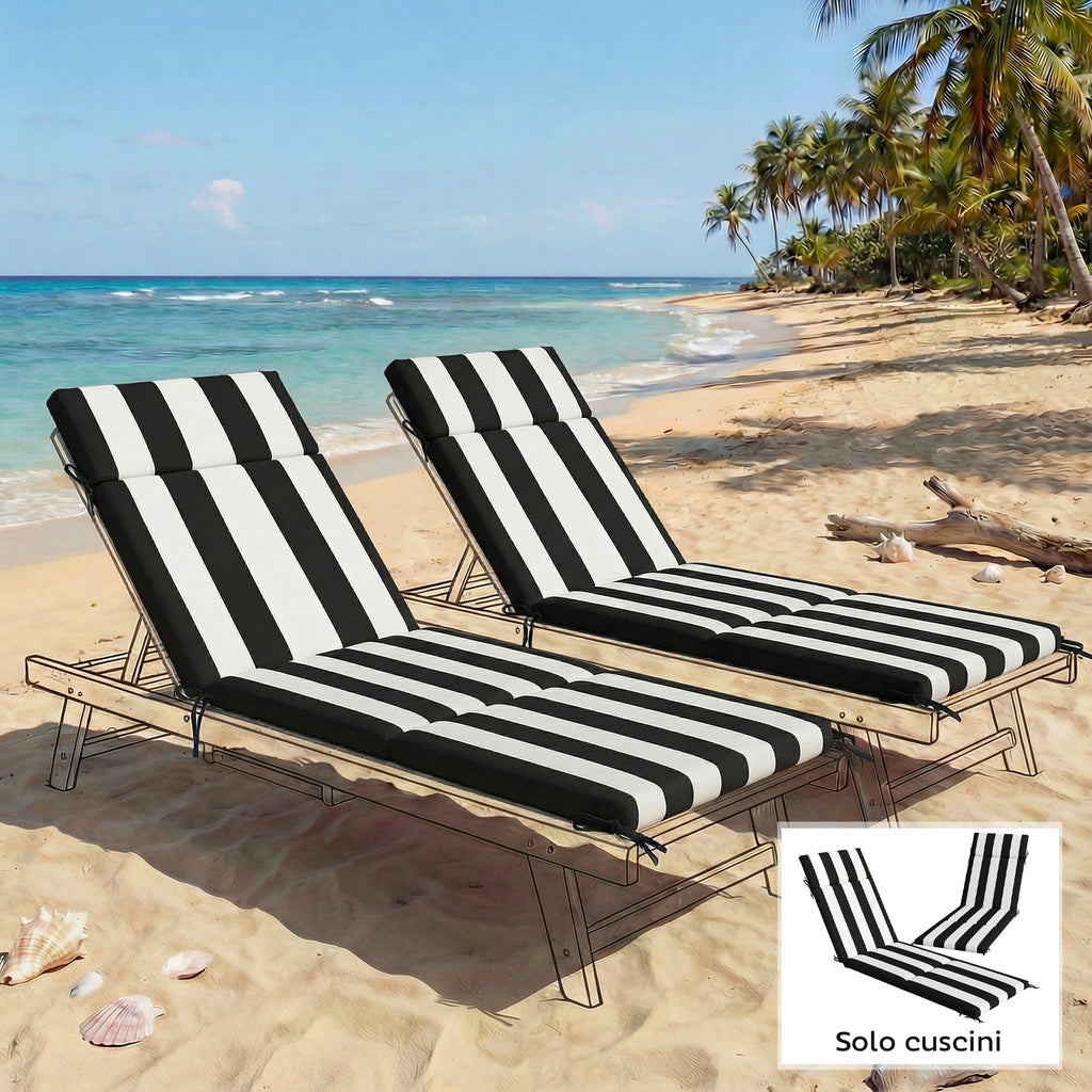 Outsunny Set of 2 Outdoor Chair Cushions with 6 Attachment Ties, Cotton, 183x54x6.5 cm, Black and White