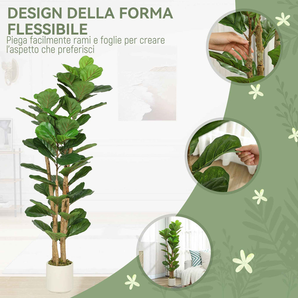 HOMCOM Artificial Green Fig Plant in PEVA and Wood with PP and Cement Container Pot, 50x50x150 cm