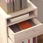 Office Drawer Cabinet Document Holder with Open Shelf and 2 Drawers, in Wood and Metal, 40x35x60 cm, Oak
