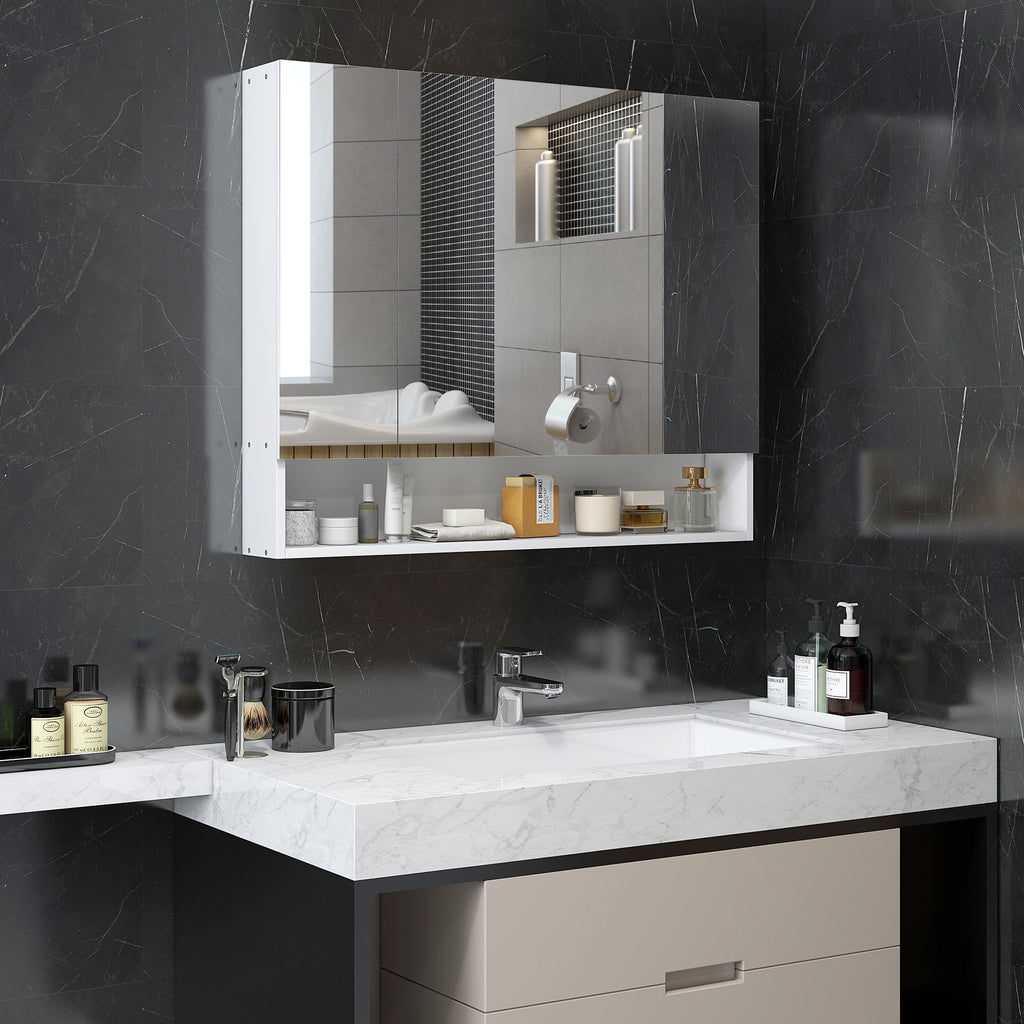 kleankin Bathroom Mirror Cabinet with 3 Soft-Close Doors and Adjustable Shelves, 90x15x75 cm, White