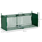 Small Live Animal Trap Cage with Double Door and Handle, 80x25x30cm, Dark Green