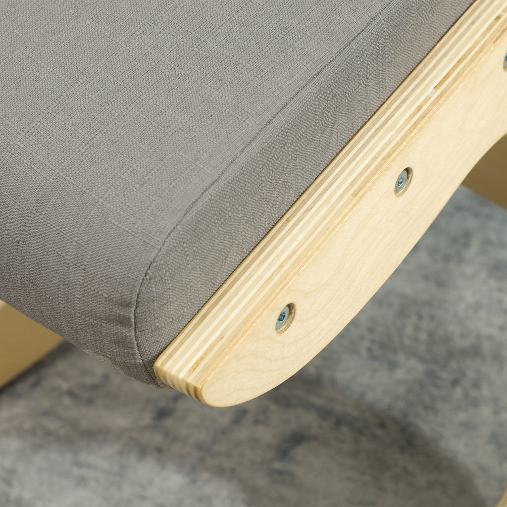Ergonomic Kneeling Chair with Reclining Function, in Linen and Wood Effect Fabric, 55x85x55 cm, Light Grey
