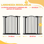 Extendable Dog Gate with 2 Locks and Automatic Lock, Metal and Plastic, 74-87x78 cm, Black