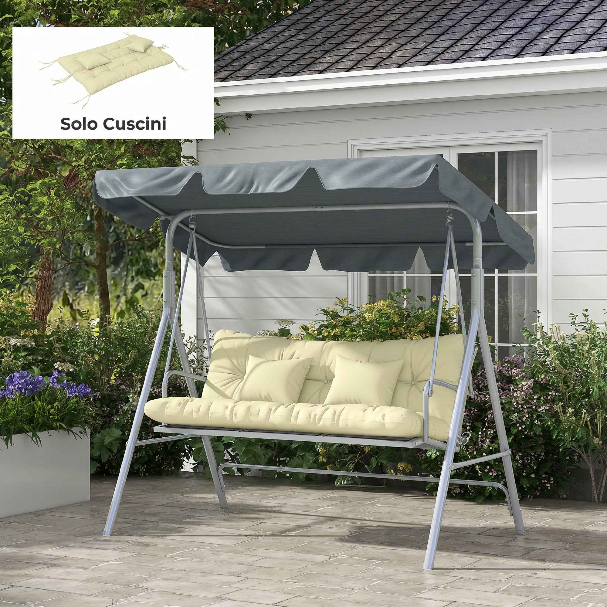 Outsunny Set of 4 Garden Cushions for Backrest and Seat with Padding, in Polyester, Cream