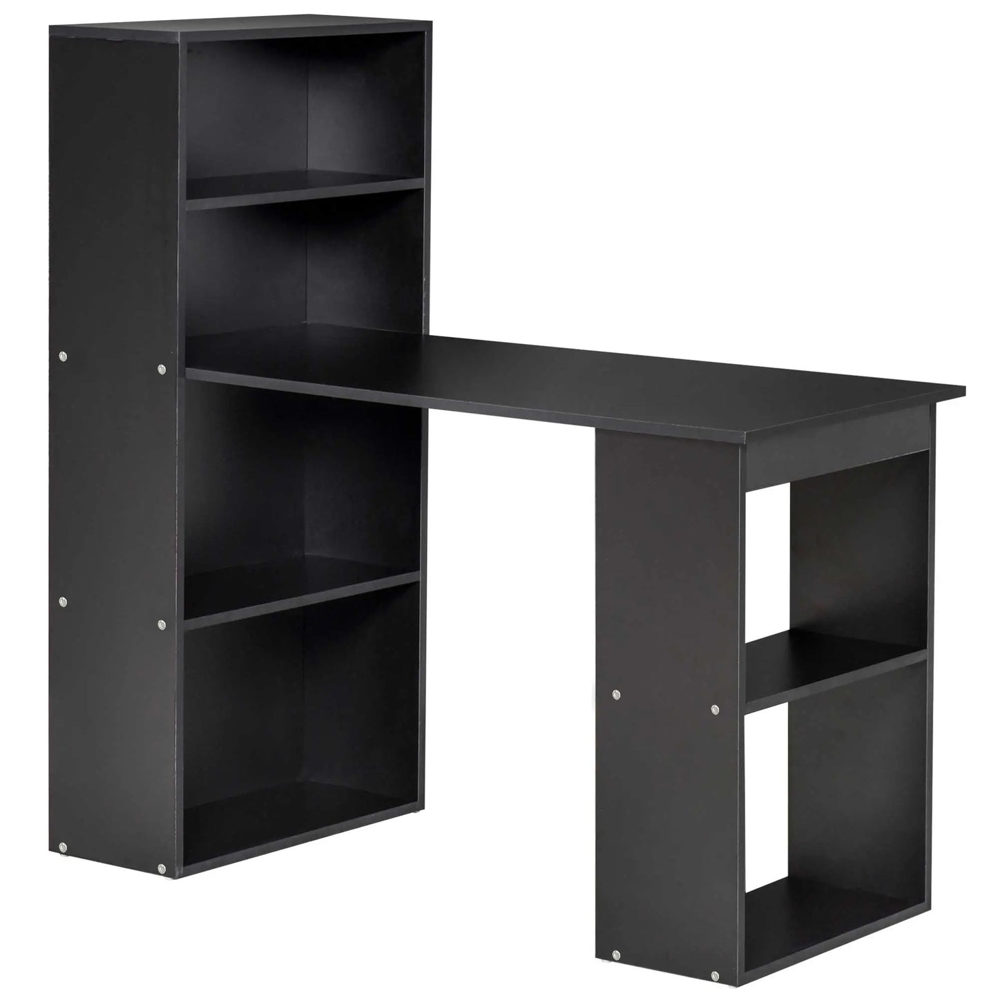 Wooden PC Desk with 6 Side Storage Shelves, 120x55x120 cm, Black