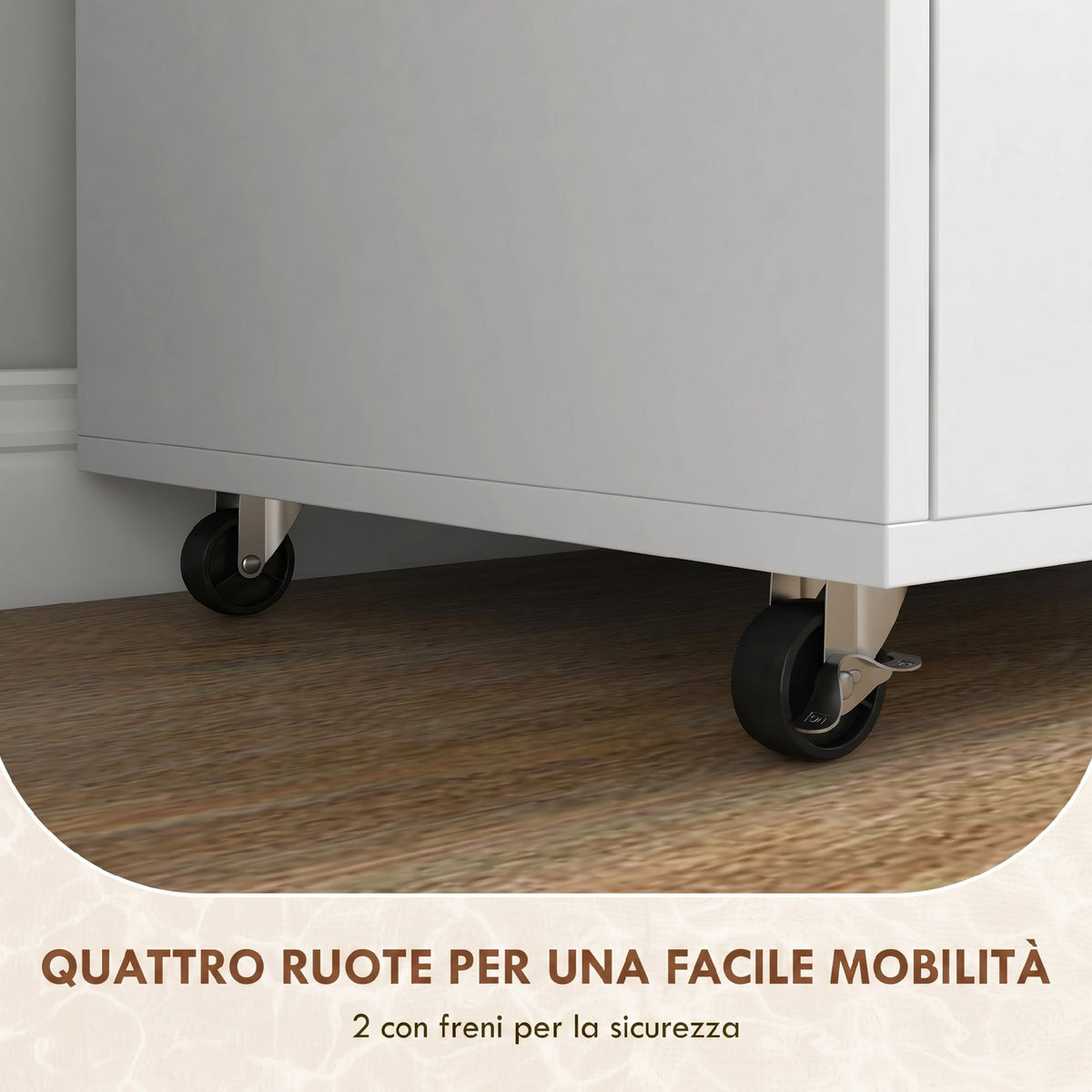 HOMCOM Side Cabinet with Wheels and Open Shelf, Large Drawer, Adjustable Bar, White