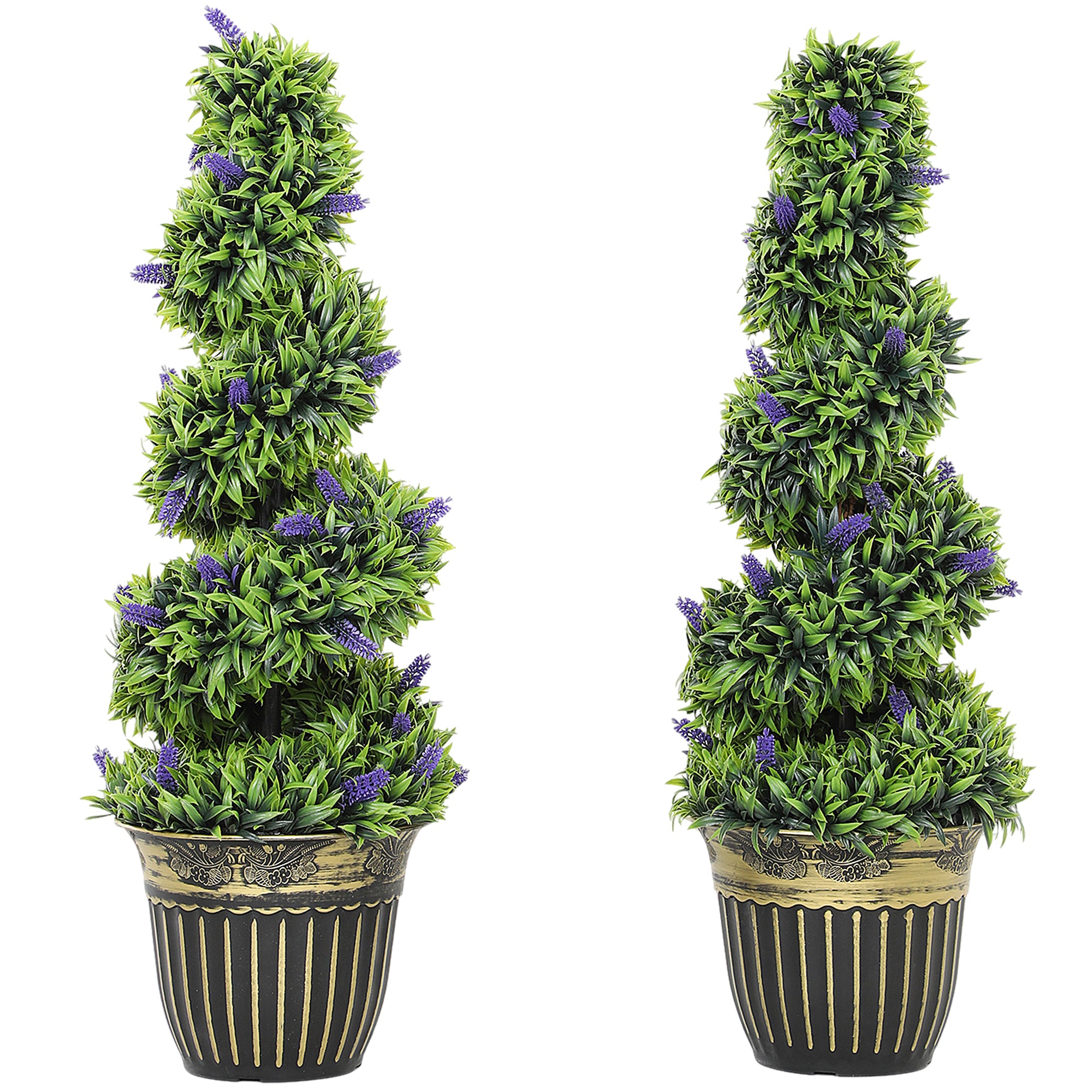 Set of 2 Artificial PE Spiral Plants, 90cm, with Pot Included, Green and Blue