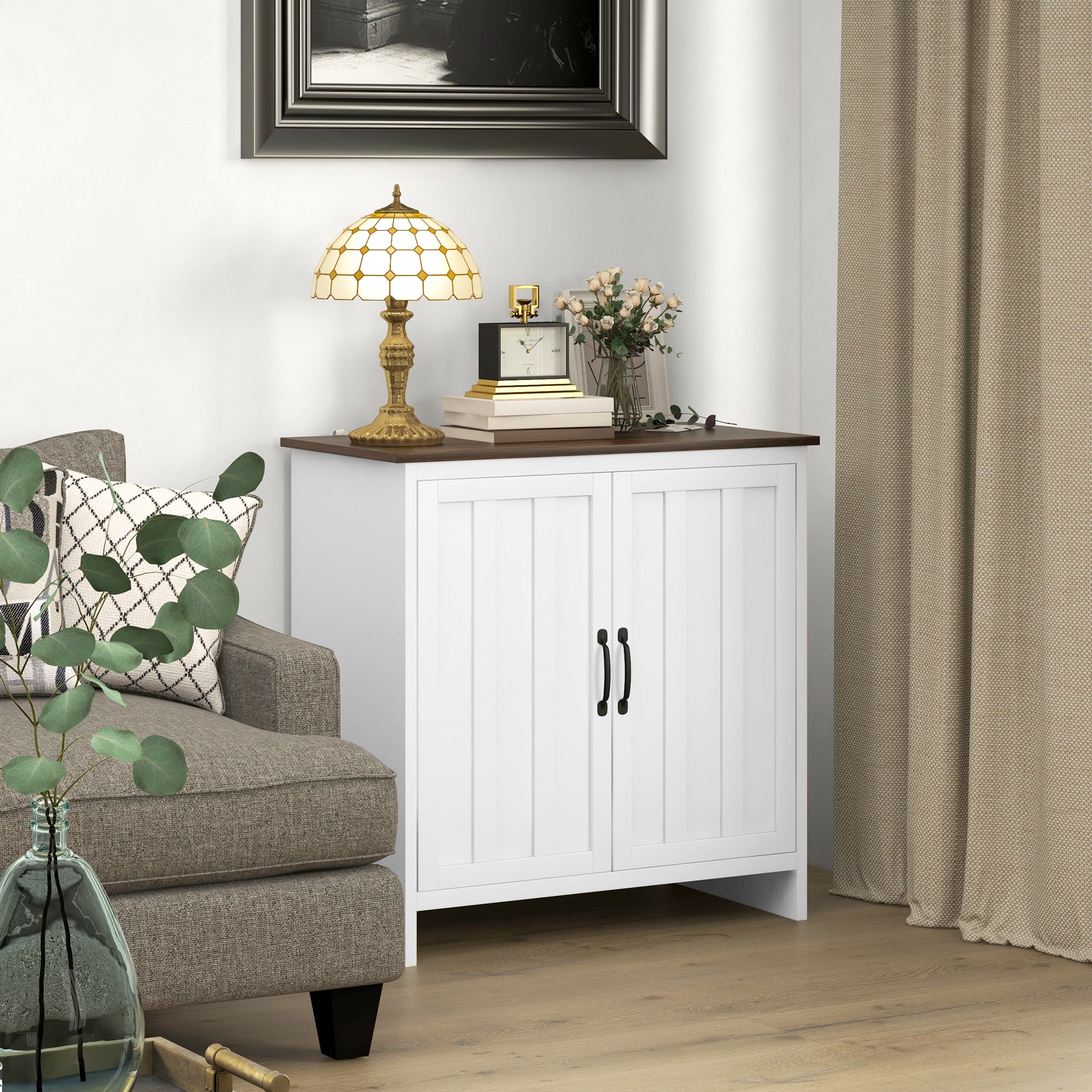 Modern 2-Door Kitchen Sideboard with Adjustable Wooden Shelf, 80x39.7x80cm, White