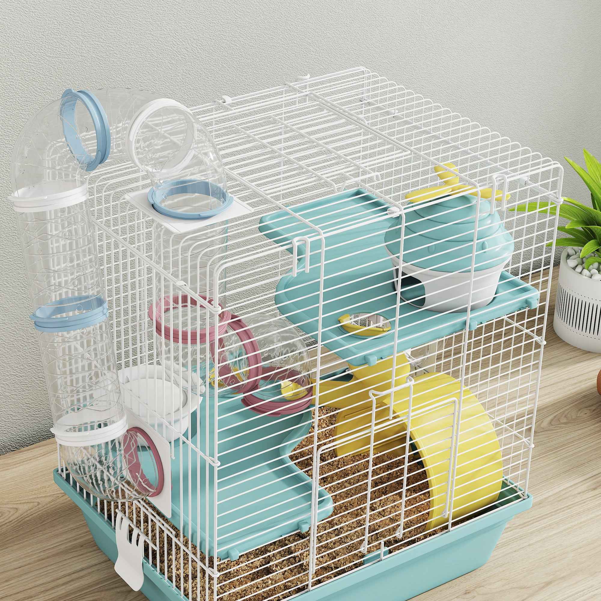 PawHut 3-Tier 12-Tube Hamster Cage with House, Ramp, and Accessories, Metal and Plastic, 34.5x27.5x41 cm, Grey