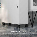 kleankin Narrow Bathroom Cabinet with Wheels, Sliding Doors, Adjustable Shelves and 2 Toilet Paper Holders, White