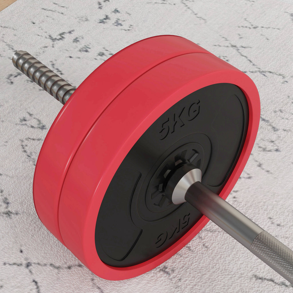SPORTNOW Barbell and Disc Set 30 kg total with 6 Weights and 2 Nuts, in Metal, PU and Sand, 170x26x26 cm, Red