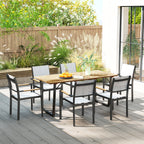 6 Seater Rectangular Garden Table with Umbrella Hole, Wood and Steel, 175x80x75 cm, Brown
