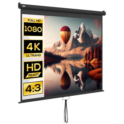 Projector Screen 100" Adjustable  with Ceiling and Wall Mount, 4:3 Format, 203x152cm, Black and White