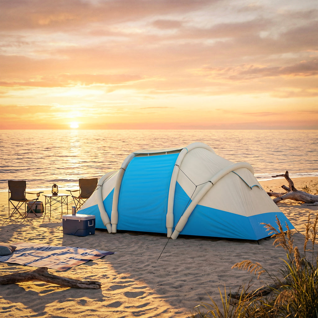 Outsunny Inflatable Tent, Easy to Set Up, 4 Person, 2 Bedroom, Blue