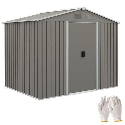 Steel Sheet Garden Shed with Sliding Doors, 236x174x190cm, Grey