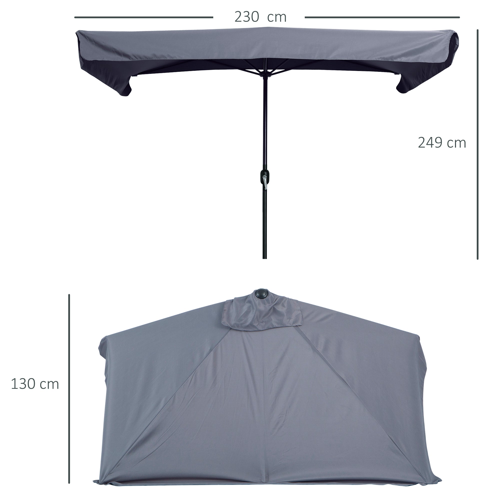 Outsunny 2.5x2.3m Semicircular Wall-Mounted Umbrella with Crank Opening, Metal and Polyester, Grey
