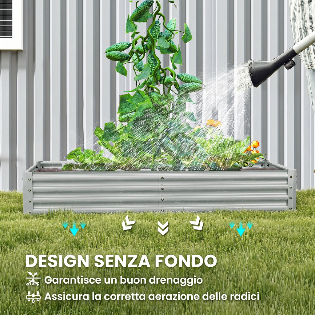 Outsunny Raised Garden Bed in Galvanized Steel, 180x90x30 cm, Silver