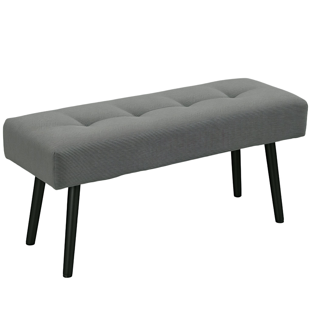 Quilted Bed End Bench in Corduroy Effect Fabric and Steel, 100x36x45 cm, Grey