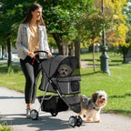 Folding Dog Stroller with Cup Holder and Basket, Steel and Polyester, 75x45x97 cm, Charcoal Grey