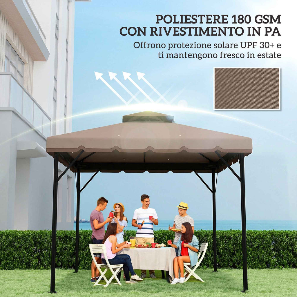 Outsunny 3x3m 2-Tier Gazebo Cover with 8 Drainage Holes, Khaki and Brown Polyester