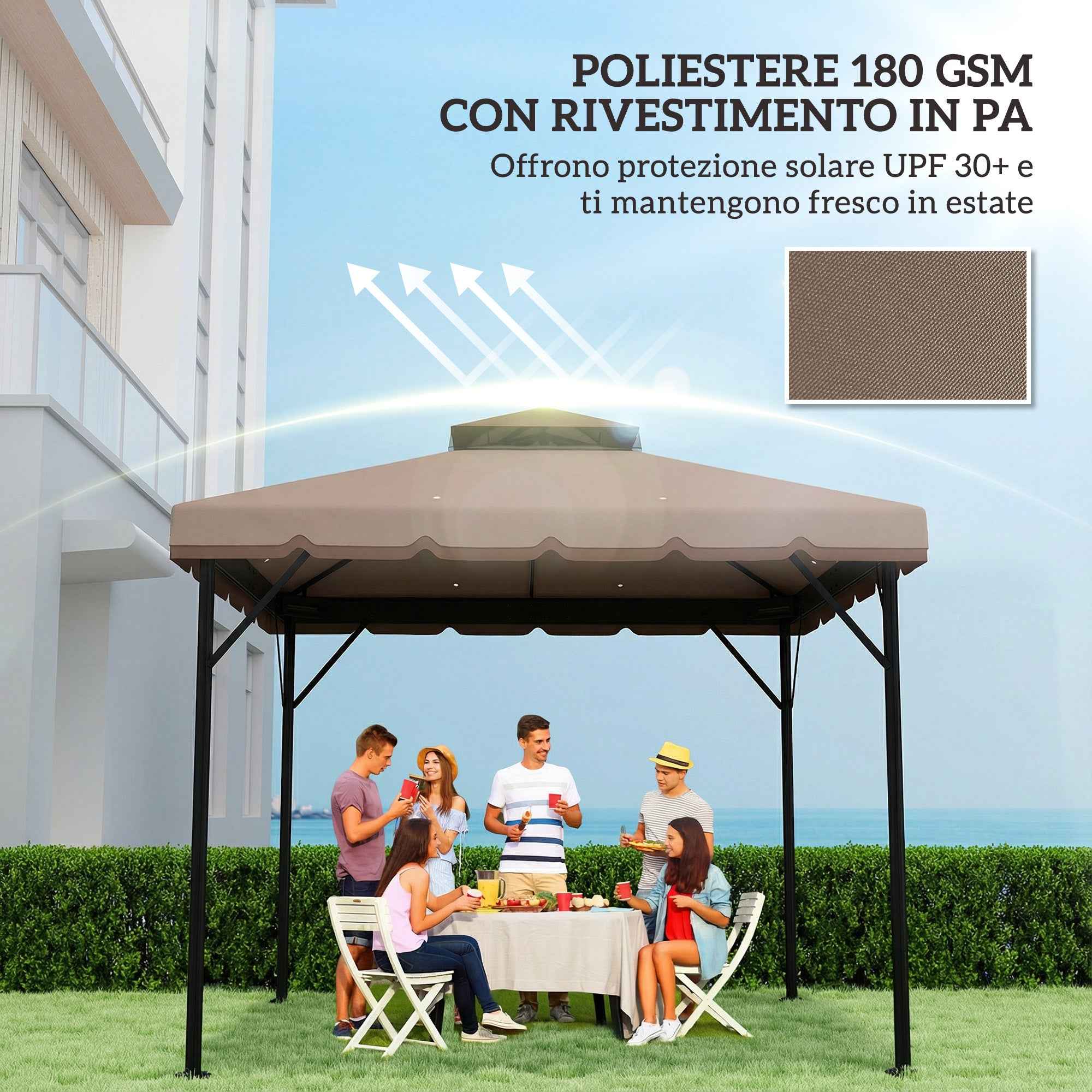 Outsunny 3x3m 2-Tier Gazebo Cover with 8 Drainage Holes, Khaki and Brown Polyester