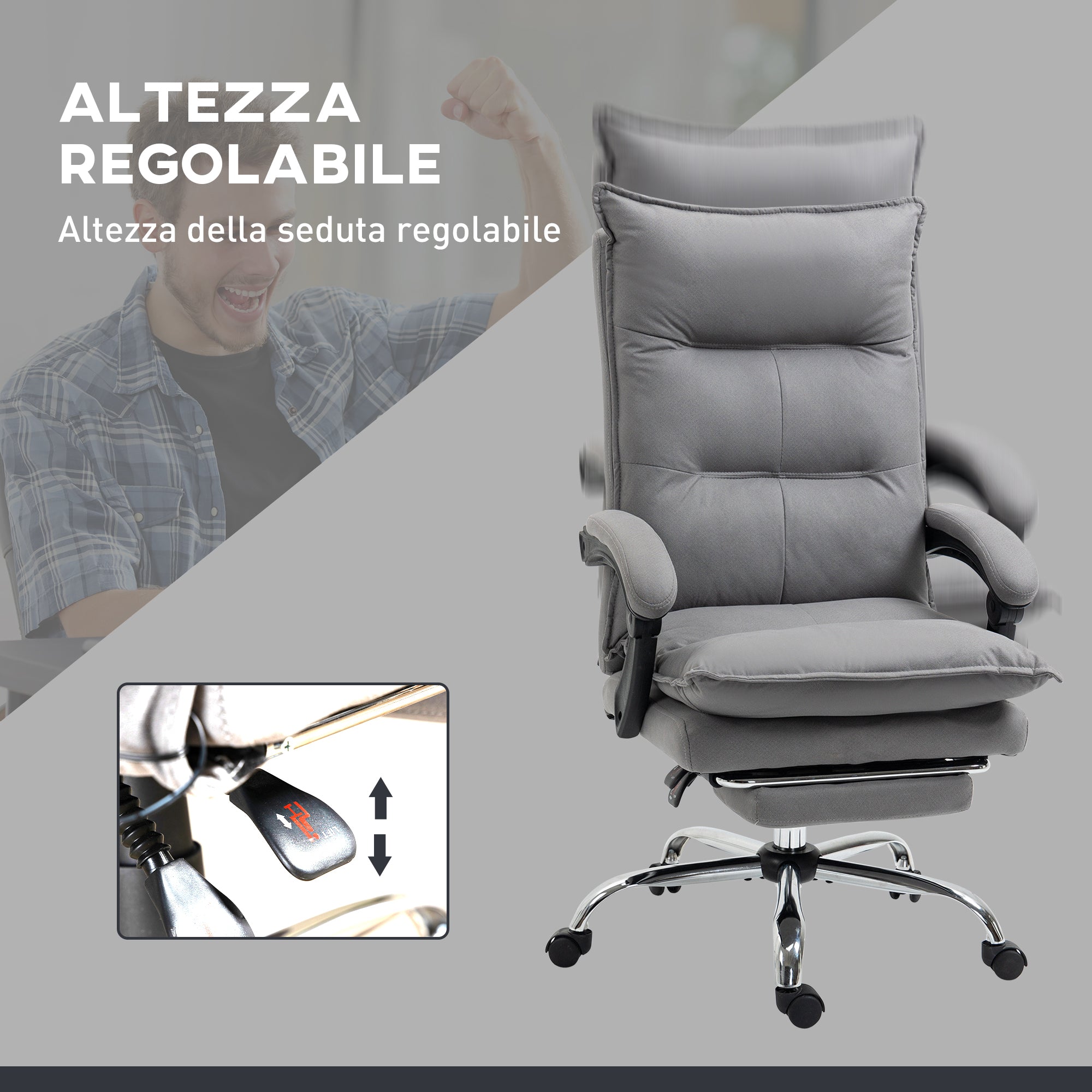 Heated Massage Office Chair, 155° Reclining with Extendable Footrest, Grey