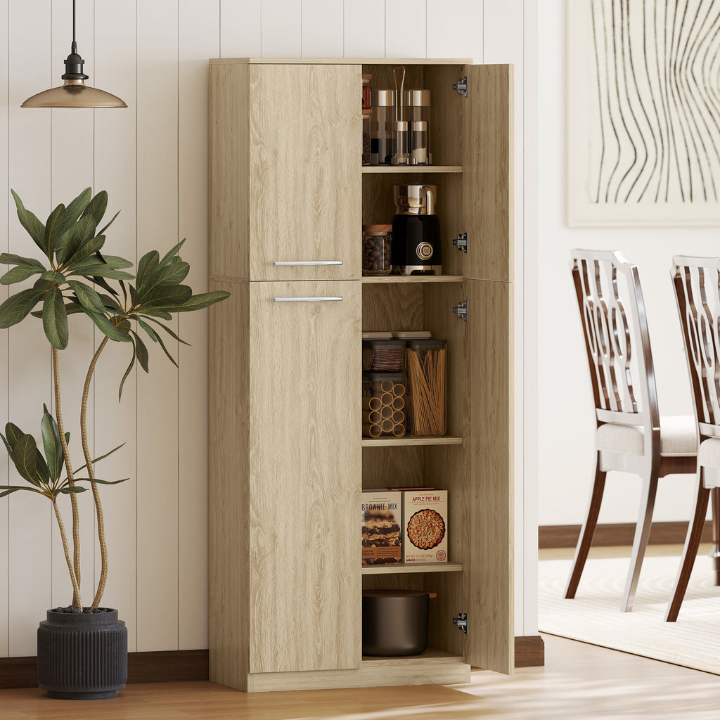Minimal Storage Unit with 2 Cabinets and Adjustable Shelves, Oak-Colored Wood, 59x31x155 cm