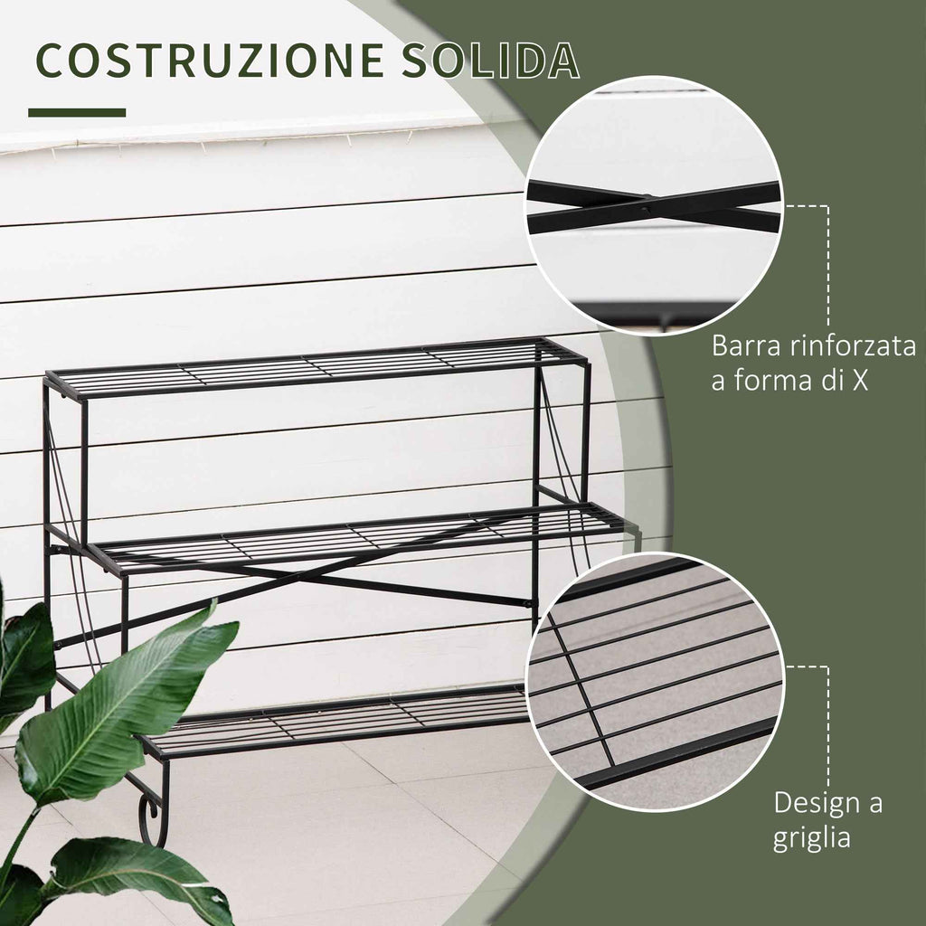 Outsunny Wrought Iron Plant Stand, 3-Tier Outdoor Plant Ladder, Black