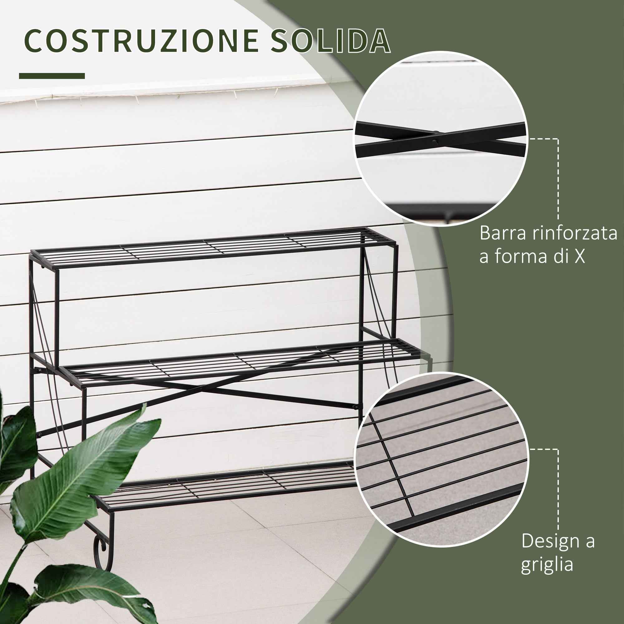 Outsunny Wrought Iron Plant Stand, 3-Tier Outdoor Plant Ladder, Black