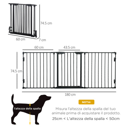 PawHut 3-Panel Folding Dog Gate for Small and Medium Size Dogs, 180x3x74.5 cm, Black