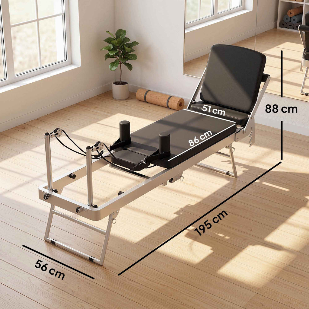 SPORTNOW Folding Pilates Reformer for Home with 2 Resistance Bands