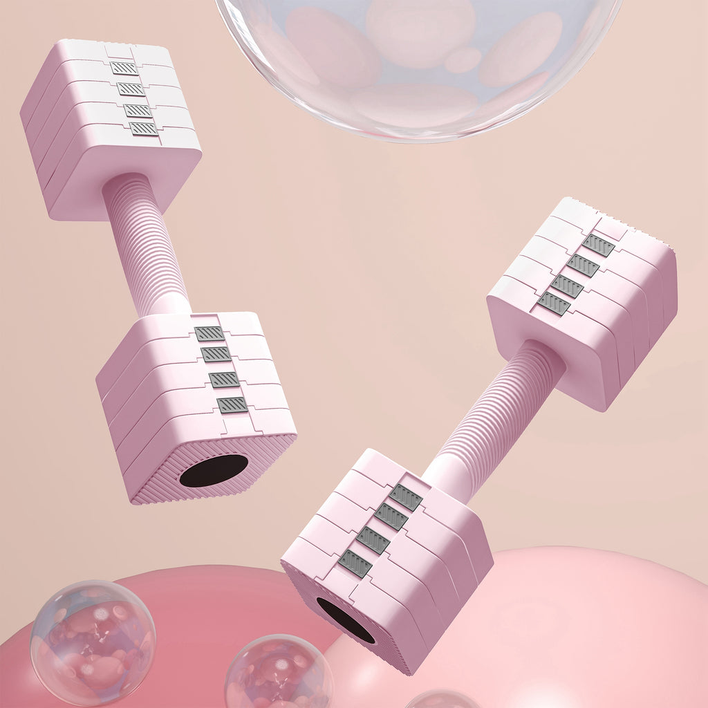 Set of 2 5 kg Square and Non-Slip Dumbbells with Removable Plates, in Steel and ABS, 32x9x9 cm, Pink