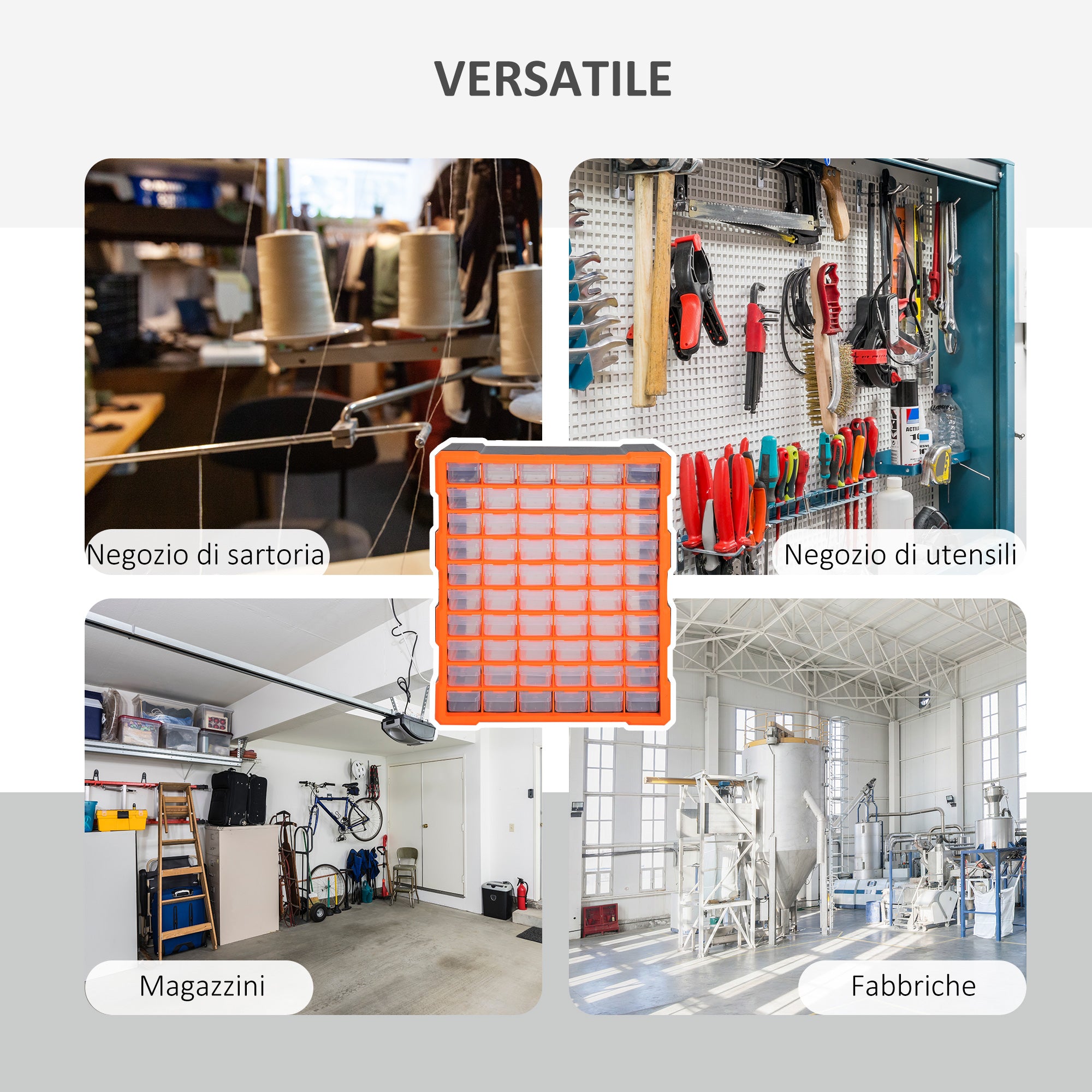 60 Drawer Plastic Wall Mounted Workshop Storage Cabinet for Small Parts, Multipurpose, 38 x 16 x 47.5cm