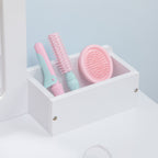 Children's Dressing Table Set with Makeup Table and Stool, Mirror and 2 Drawers, White and Wood Color