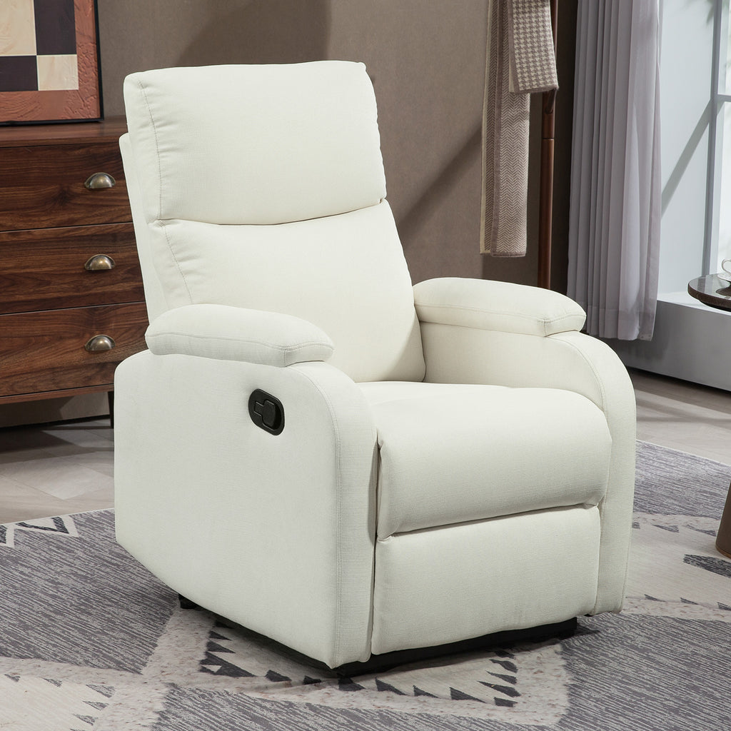 Manually Reclining Armchair at 60° Extra Padded in Fabric with Footrest, Cream