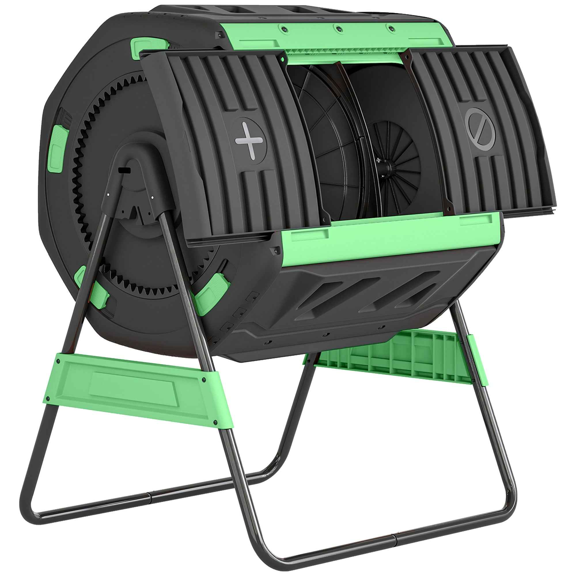 Outsunny 200L Double Chamber Home Composter with 8 Air Vents, PP and Metal, 94x67x98 cm, Green and Black